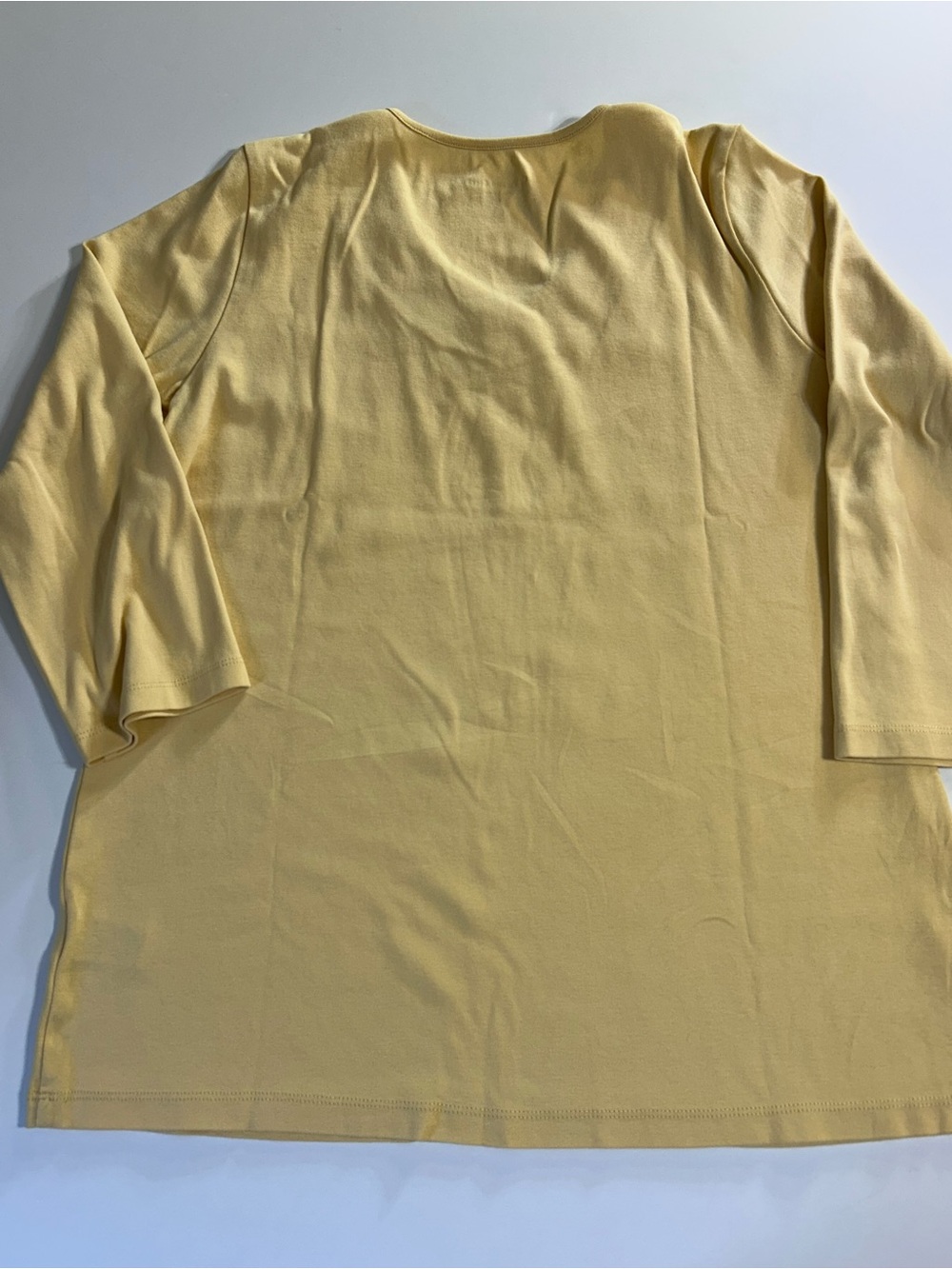 Coldwater Creek t shirt mustard Yellow V-Neck Layered Trim Tee 3/4 sleeve - Picture 4 of 8